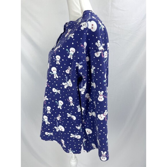Disney Store PJ Top Women L/XL Purple Mickey Mouse Snowman Thermal Pajama Cotton - Picture 3 of 6